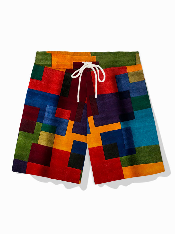 Pantalones cortos de playa para hombre con estampado geométrico en contraste retro de Alohadaddy