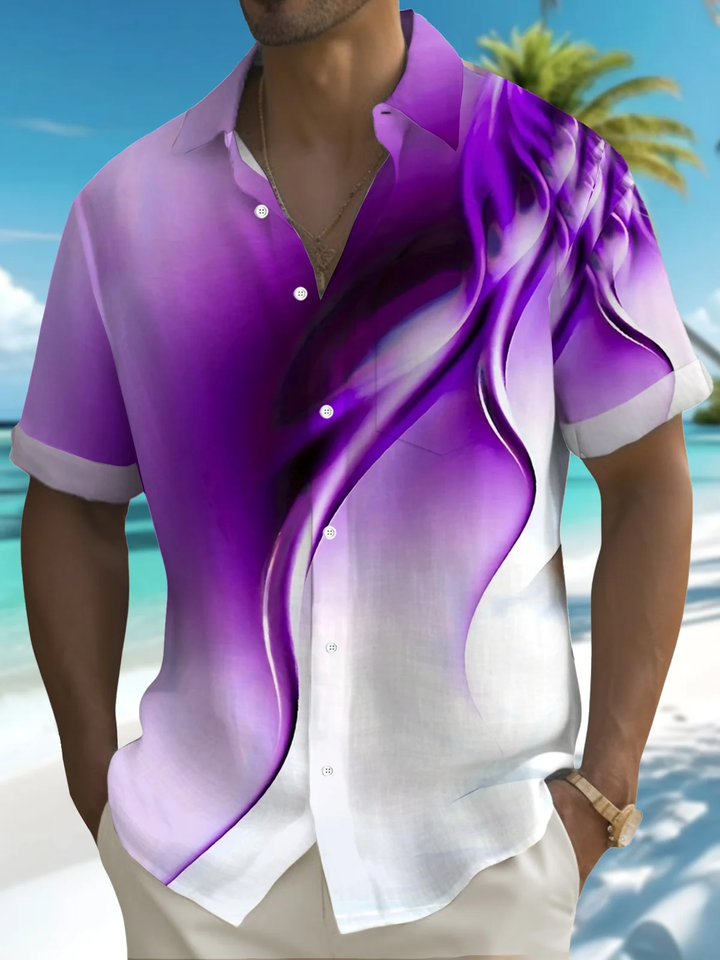 Alohadaddy® Casual Abstract Texture Art Print Chest Pocket Men Short Sleeve Shirt Big &amp; Tall