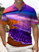 Alohadaddy® Hawaiian Sunset Beach Art Print Stretch Men's Short Sleeve Polo Big & Tall