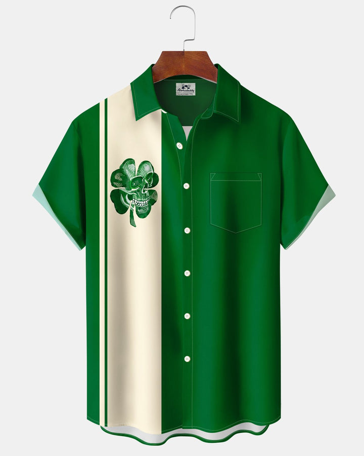 Alohadaddy® Retro Skull and Four-Leaf Clover Striped Bowling Ball Print Men&