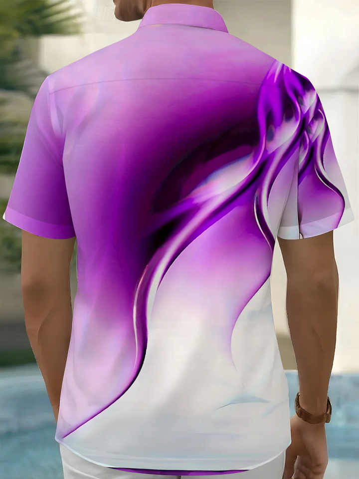 Alohadaddy® Casual Abstract Texture Art Print Chest Pocket Men Short Sleeve Shirt Big &amp; Tall