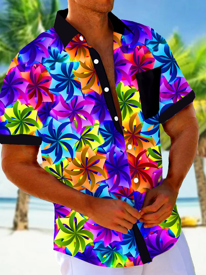 Alohadaddy® Retro Windmill Contrast Art Print Chest Pocket Men&