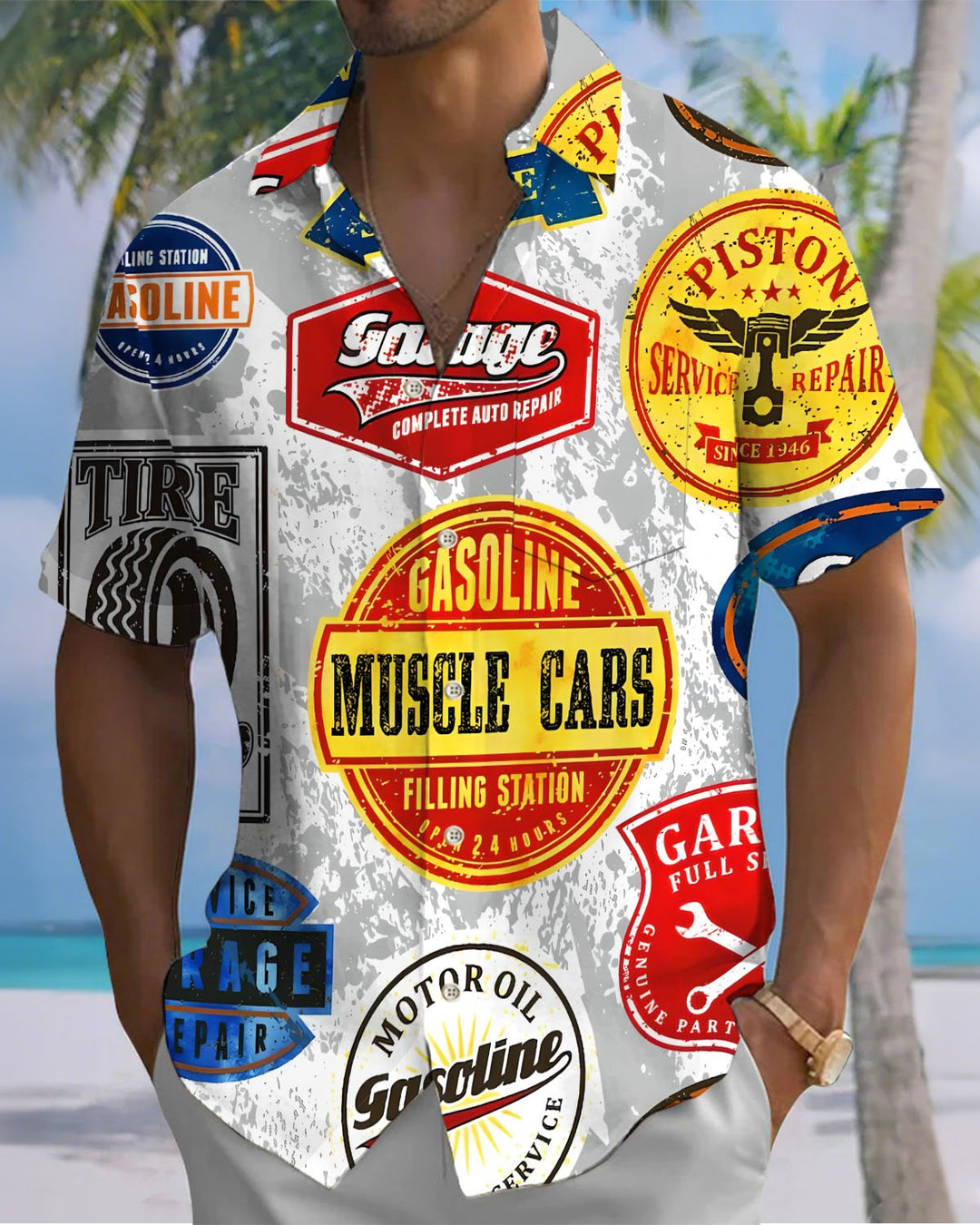 Alohadaddy® Retro Geometric Print Art Button-Down Cardigan Men&