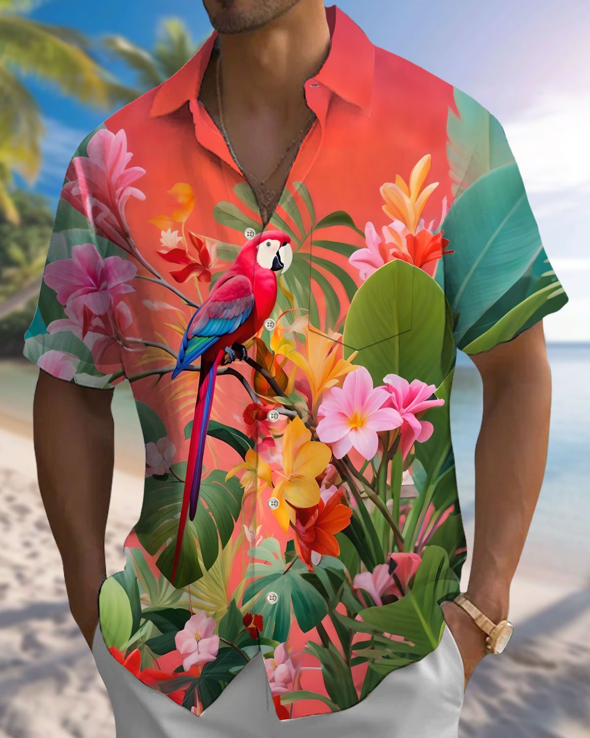 Alohadaddy® Casual Floral Print Art Button Pocket Cardigan Men's Short Sleeve Shirt Big & Tall