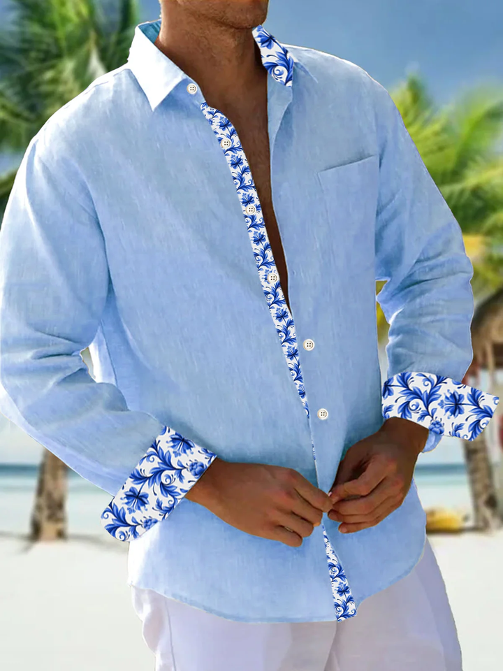 Alohadaddy® Casual Floral Colorblock Print Art Chest Pocket Men&