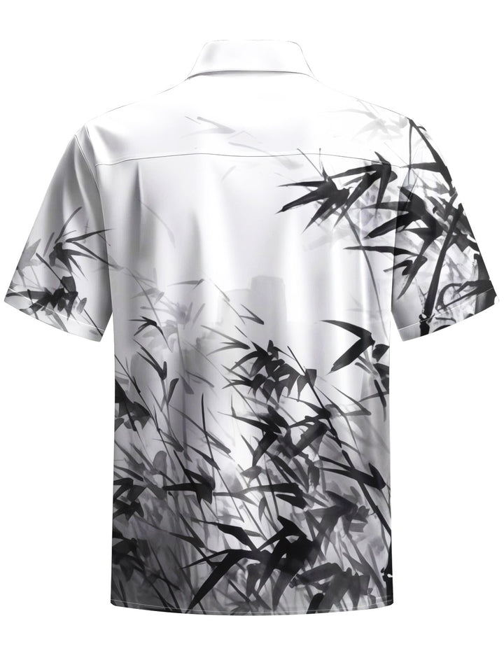 Alohadaddy® Casual Bamboo Ink Painting Print Art Chest Pocket Men&
