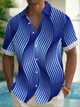 Alohadaddy® Vintage Gradient Geometric Art Print Men's Button Pocket Short Sleeve Shirt Big & Tall