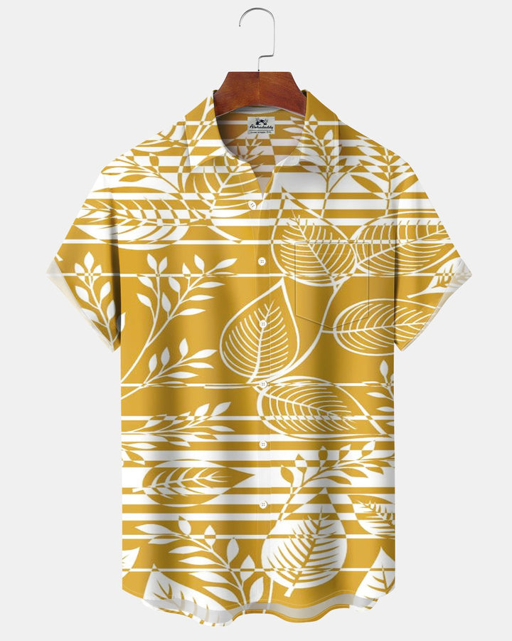 Alohadaddy® Casual Geometric Striped Leaf Print Men&