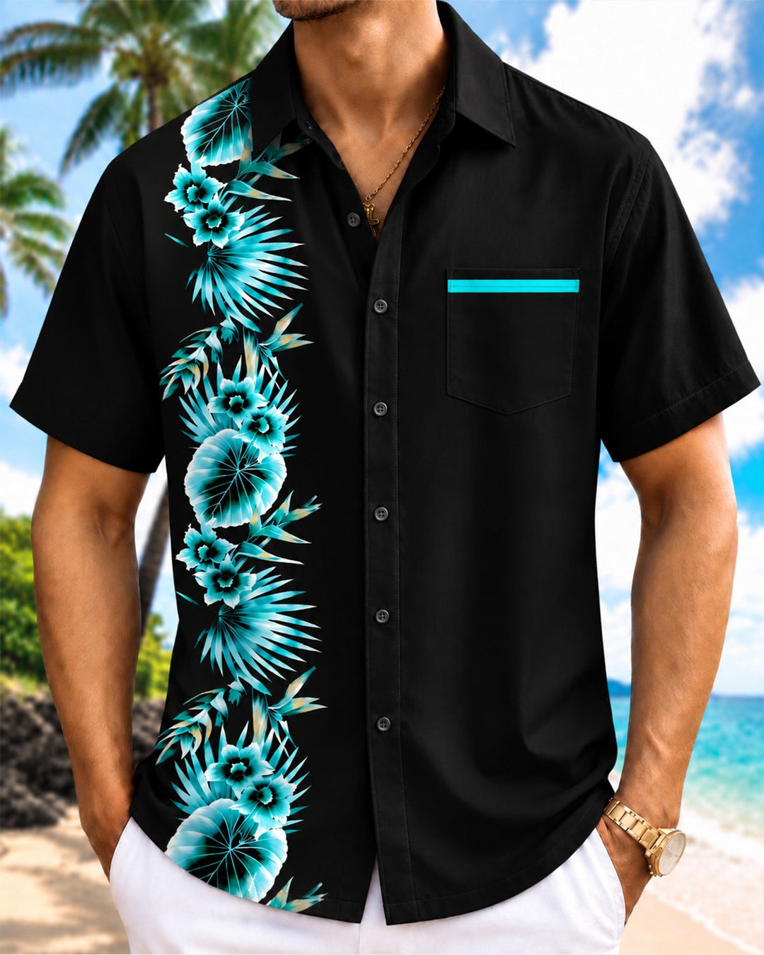 Alohadaddy® Retro Floral Striped Bowling Print Men&