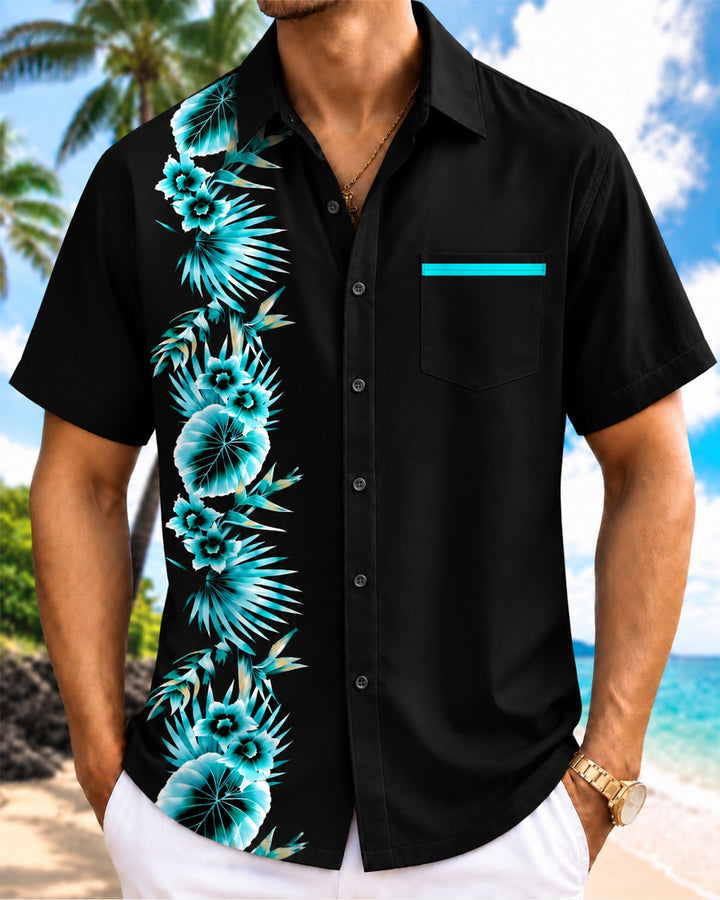 Alohadaddy® Retro Floral Striped Bowling Print Men&