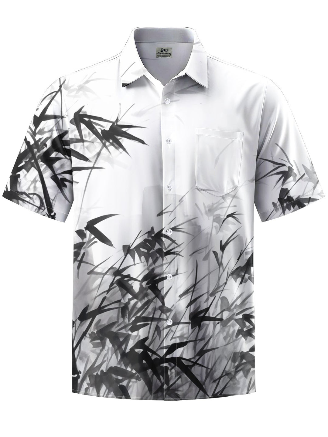 Alohadaddy® Casual Bamboo Ink Painting Print Art Chest Pocket Men&