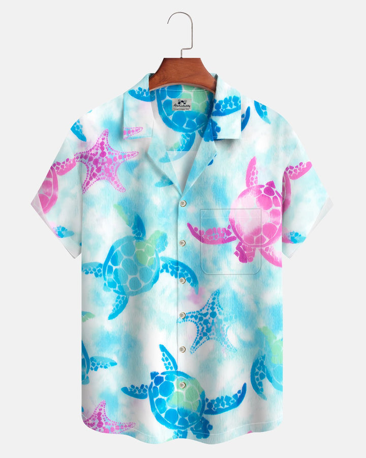 Alohadaddy® Casual Turtle Hawaiian Print Art, Button Pockets, Cardigan Men&