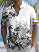 Alohadaddy® Casual Bamboo Ink Painting Print Art Chest Pocket Men's Short Sleeve Shirt Big & Tall