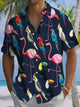 Alohadaddy® Casual Parrot Flamingo Art Print Chest Pocket Men's Short Sleeve Shirt Big & Tall