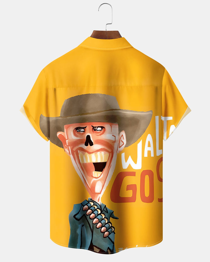 Alohadaddy® Casual Cartoon Portrait Print Artistic Button Pocket Cardigan Men&