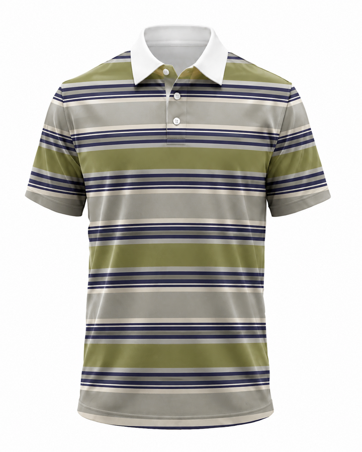 Men’s Basic Casual stripe Retro Print Button Down Polo Short-Sleeve Big &amp; Tall