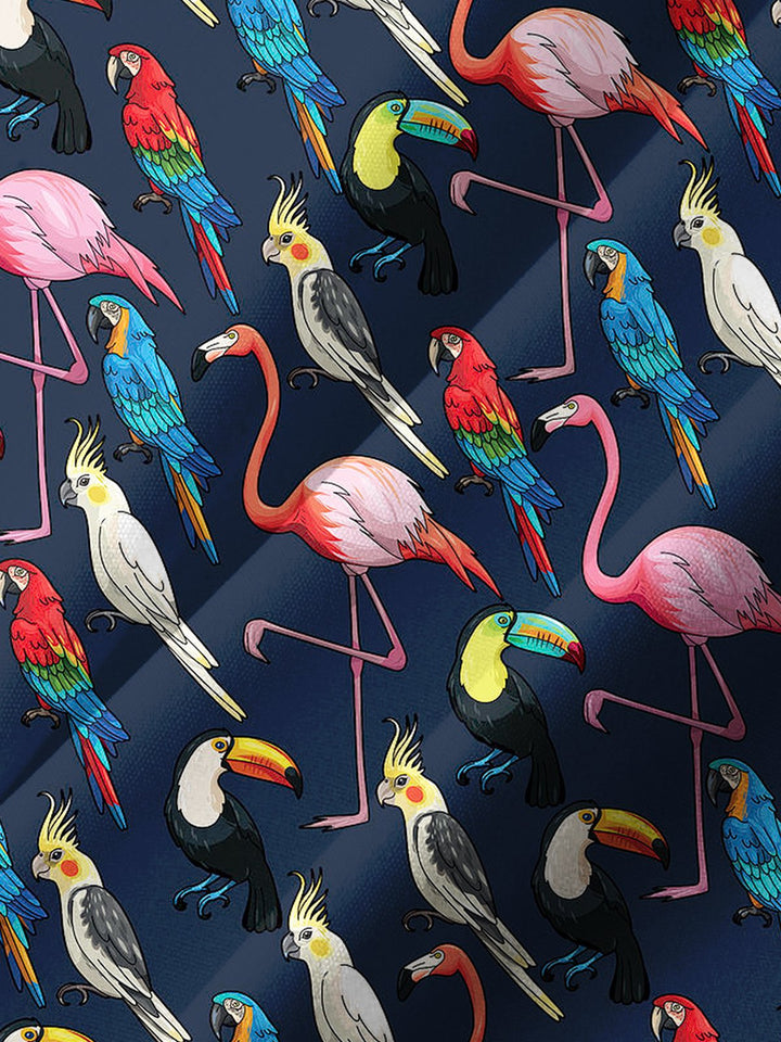 Alohadaddy® Casual Parrot Flamingo Art Print Chest Pocket Men&