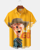 Alohadaddy® Casual Cartoon Portrait Print Artistic Button Pocket Cardigan Men's Short Sleeve Shirt Big & Tall