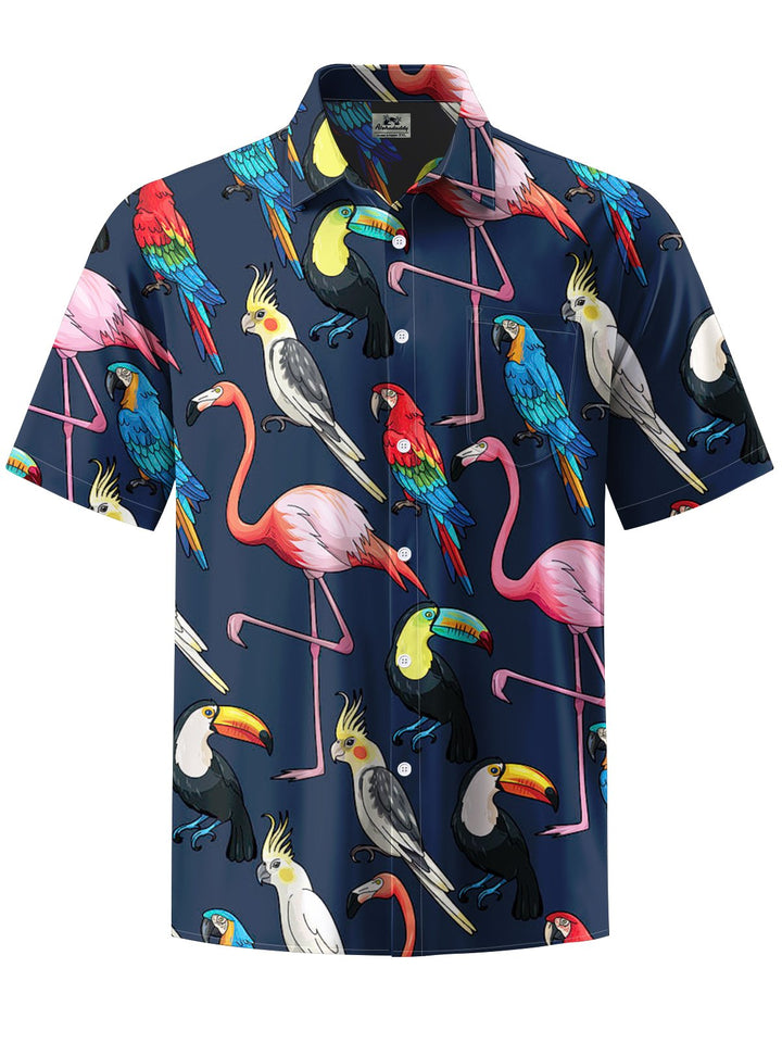 Alohadaddy® Casual Parrot Flamingo Art Print Chest Pocket Men&