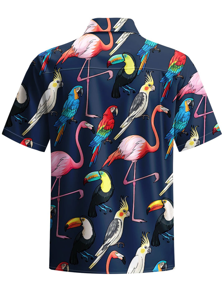 Alohadaddy® Casual Parrot Flamingo Art Print Chest Pocket Men&