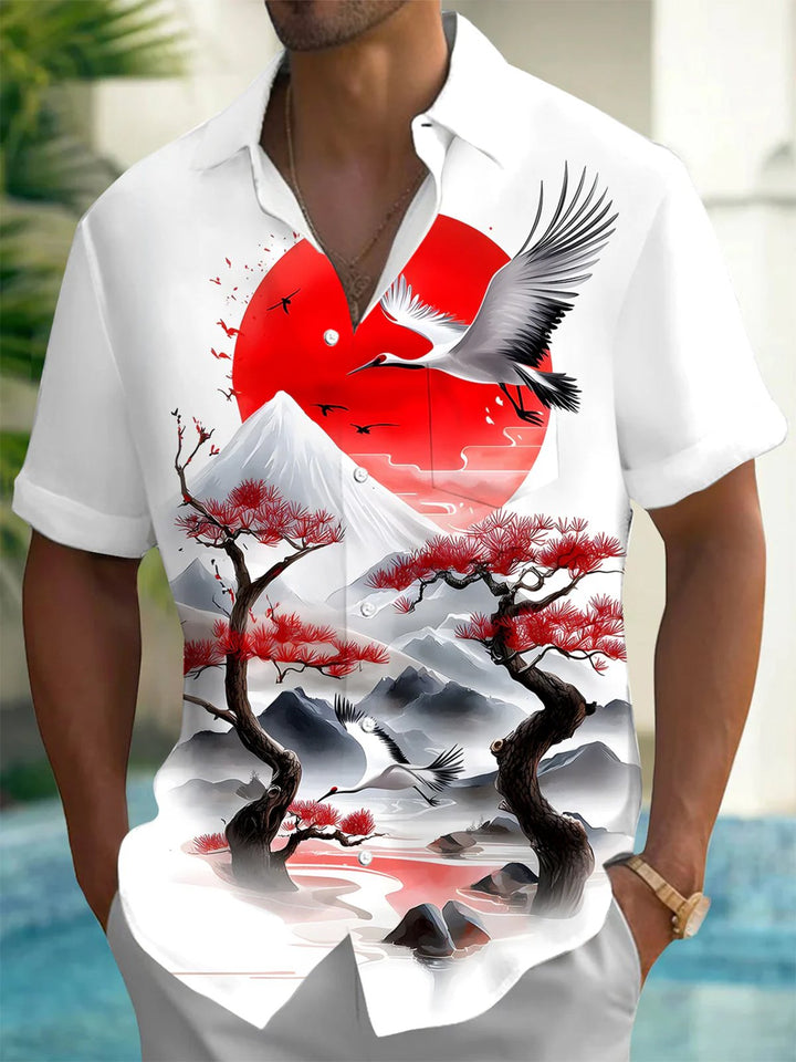 Alohadaddy® Casual Sunset Landscape Art Print Chest Pocket Men&