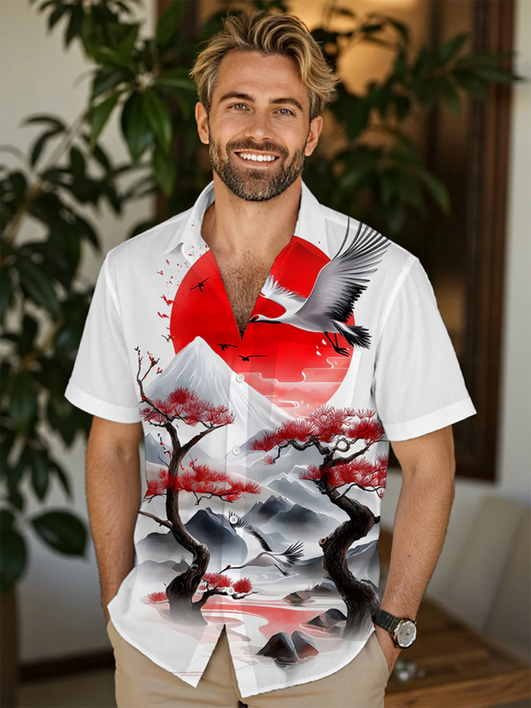 Alohadaddy® Casual Sunset Landscape Art Print Chest Pocket Men&