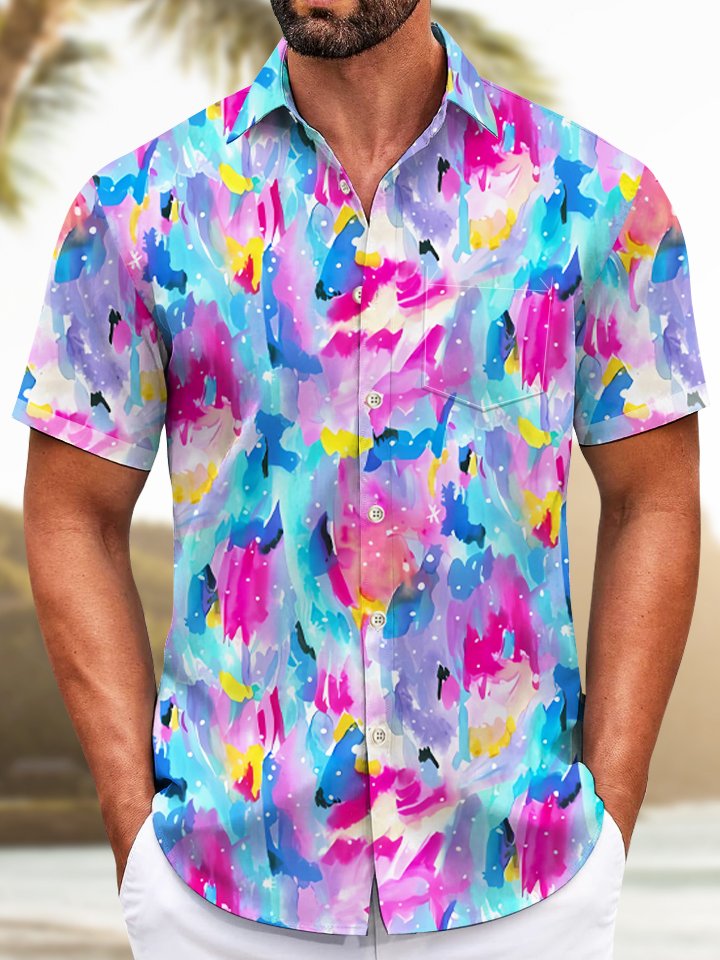 Alohadaddy Vacation Watercolor Ombre Hawaiian Floral Beach Shirt