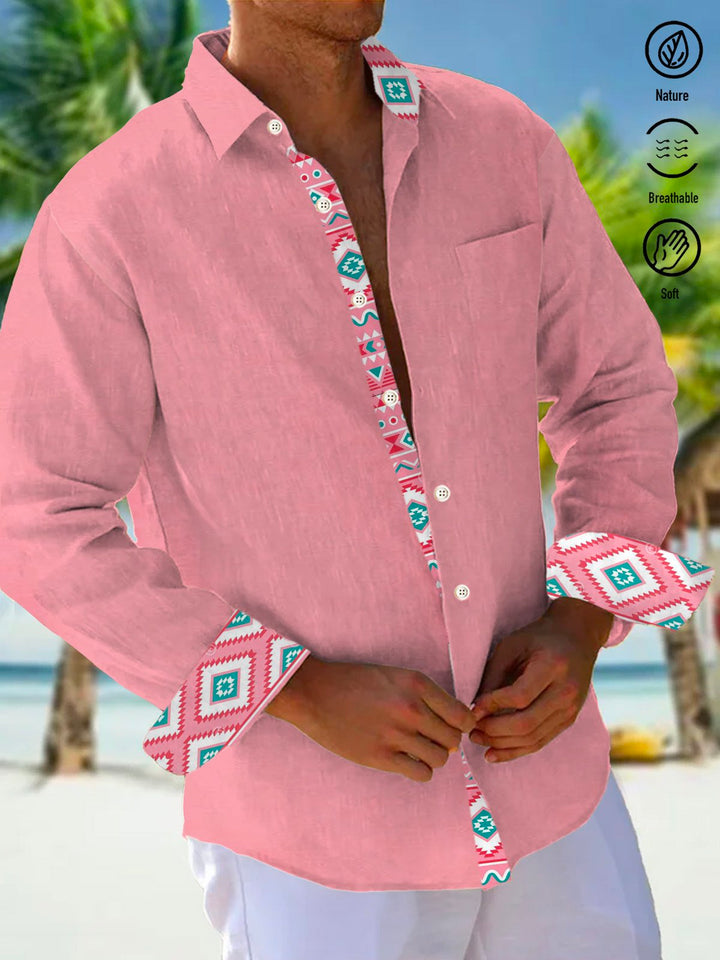 Camisa de manga larga con bolsillos abotonados para hombre con estampado geométrico Alohadaddy