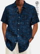 Alohadaddy Vintage Medieval Geometric Blue Men's Shirts Breathable Comfort Pocket Camp Shirts Big Tall