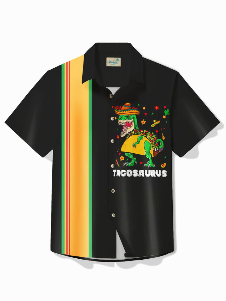 Camisa de manga corta con bolsillo y botones para hombre con estampado de dinosaurio mexicano Cinco de Mayo de Alohadaddy