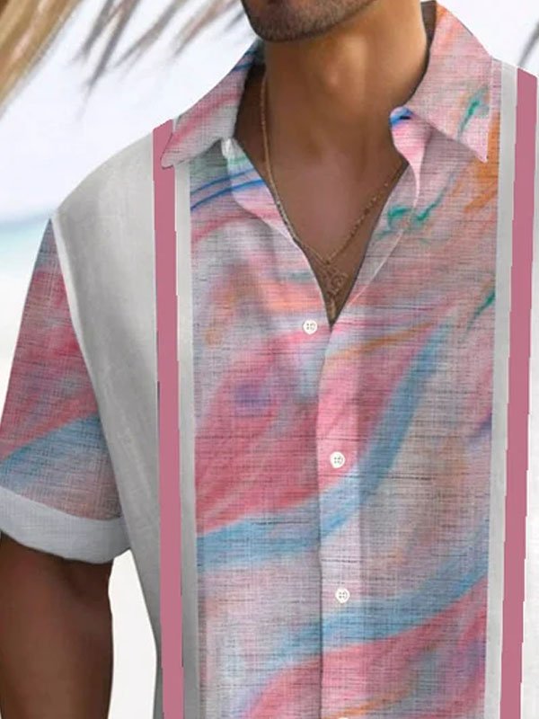 Camisa de manga corta con botones y estampado de contraste degradado retro para hombre de Alohadaddy