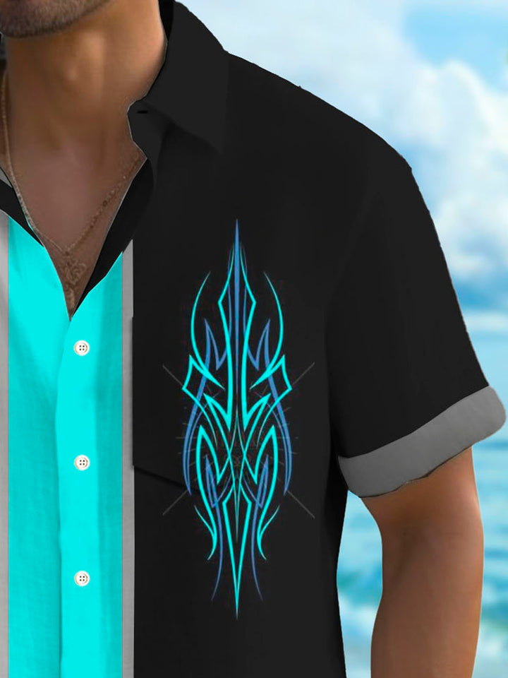 Alohadaddy Vintage Pinstriping Bowling Leaf Print Men&