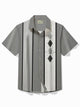 Alohadaddy Retro Bowling Stripe Geometric Print Men's Button Pocket Short Sleeve Shirt