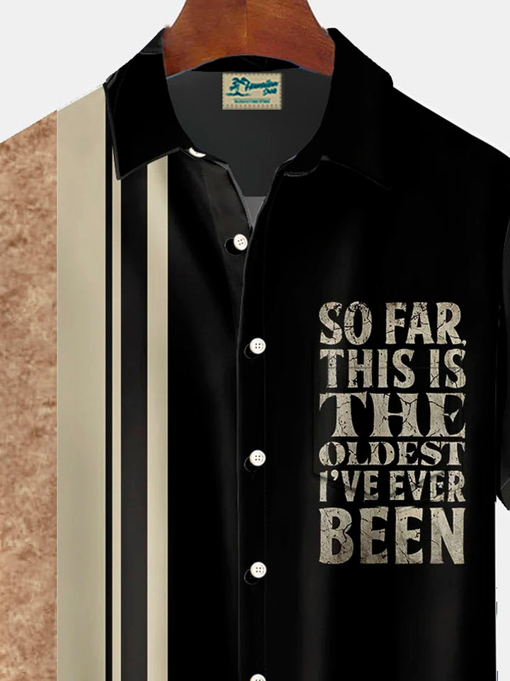 Camisa de manga corta con bolsillo abotonado y estampado 3D de rayas y letras retro de Alohadaddy para hombre, talla grande y alta