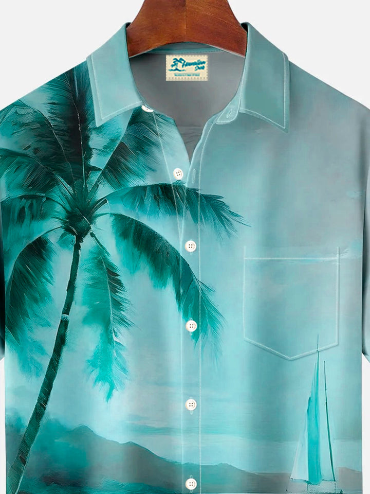 Chemise à manches courtes et poches boutonnées pour homme avec imprimé numérique 3D de cocotiers hawaïens Alohadaddy, grandes et grandes tailles