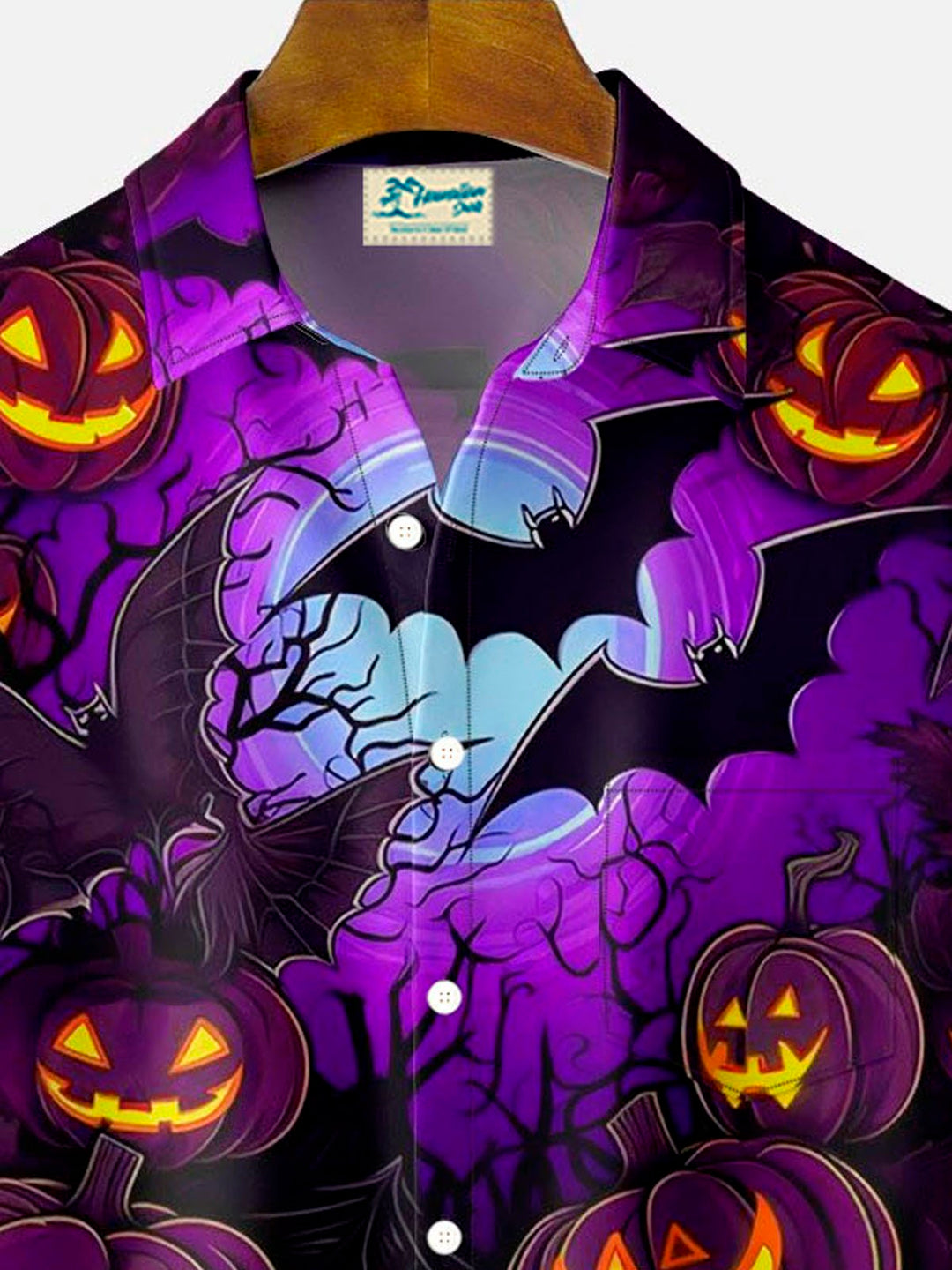 Chemise à manches courtes et poches à boutons pour homme avec impression numérique 3D de citrouille d&