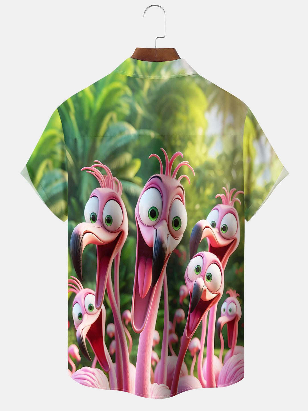 Alohadaddy Hawaii Resort Style Graffiti Flamingo Print Art Buttons Stretch Large Size Men&