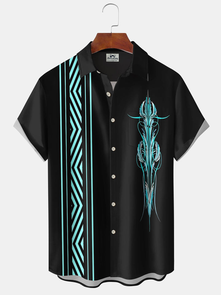 Alohadaddy Hawaiian Casual Pinstripe Contrast Color Pockets Buttons Stretch Large Size Men&
