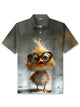 Alohadaddy Casual Yellow Chicken Print Art Button Cardigan Pocket Stretch Large Size Short Sleeve Polo Shirt