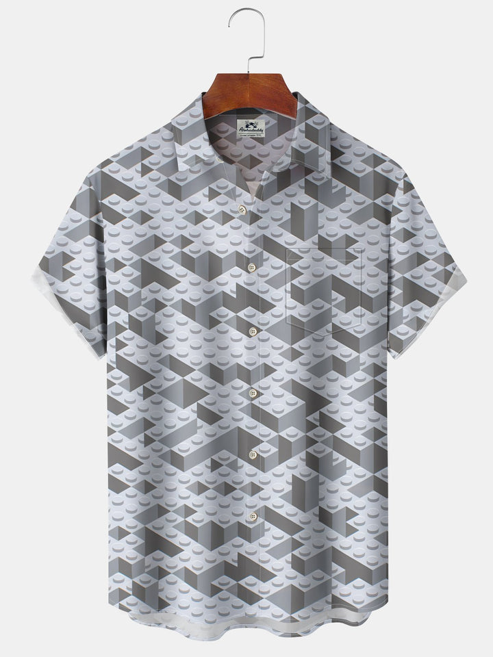 Alohadaddy® Casual Geometric Lego Print Art Pockets Large Size Stretch Men&
