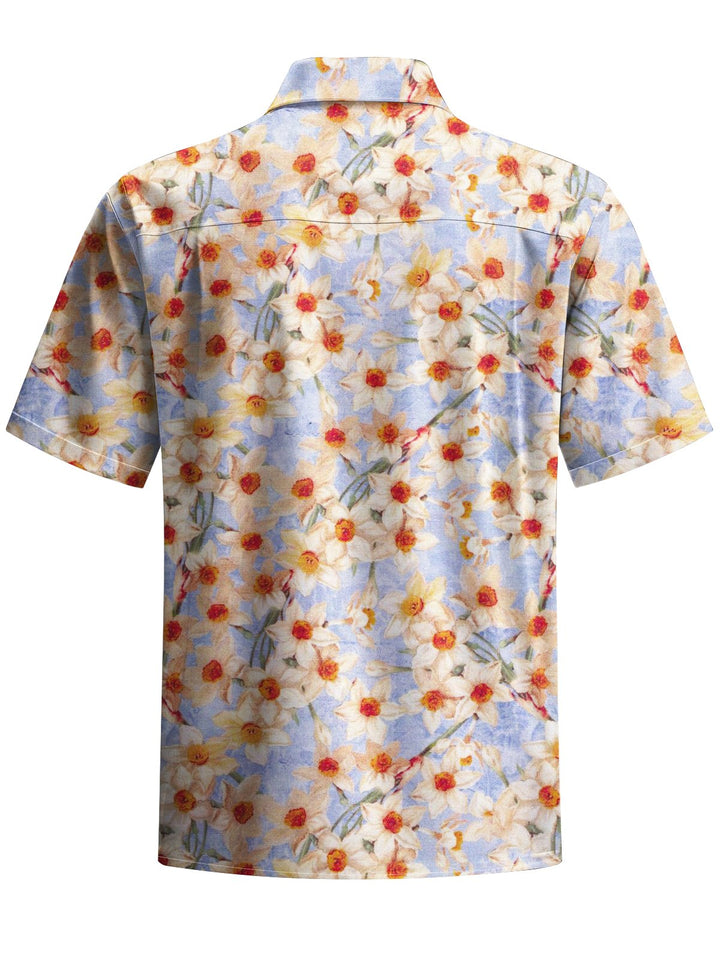 Alohadaddy® Hawaiian Flowers Art Print Chest Pocket Mens Short Sleeve Shirt Big &amp; Tall