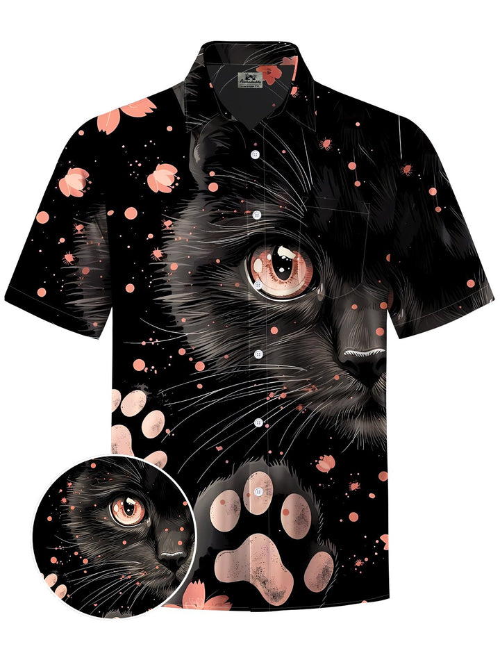 Alohadaddy® Casual Cat Print Art Chest Pocket Men&