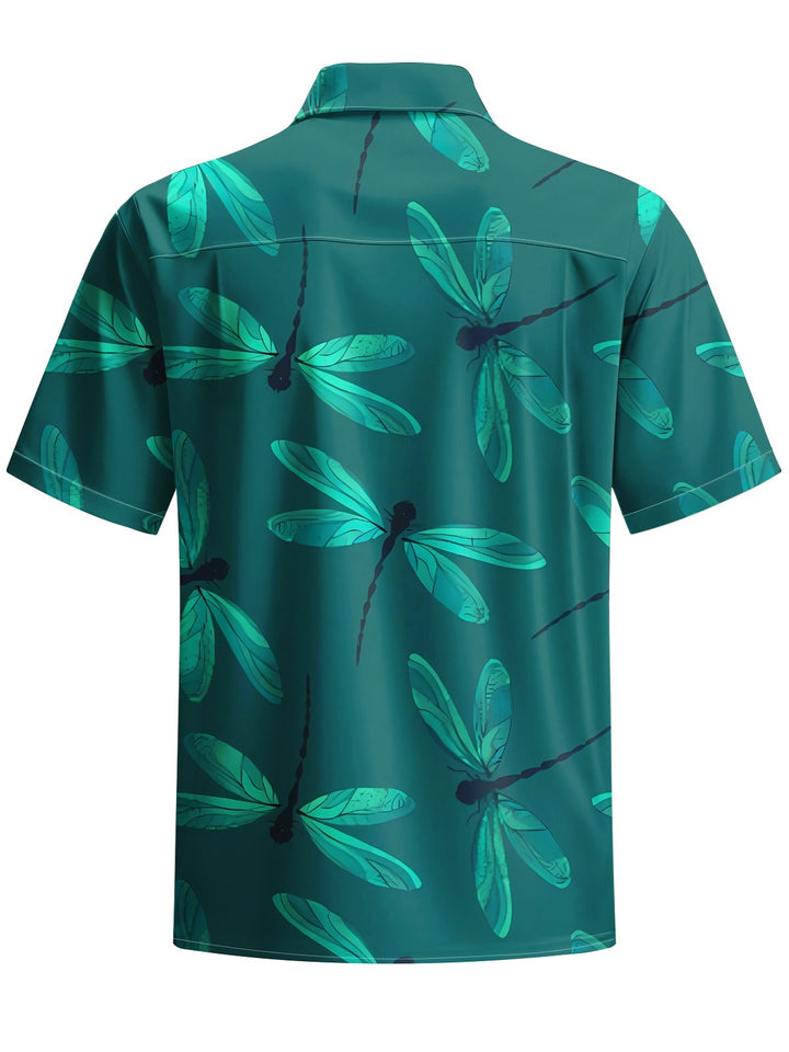 Alohadaddy® Vintage Dragonfly Art Print Chest Pocket Mens Short Sleeve Shirt Big &amp; Tall