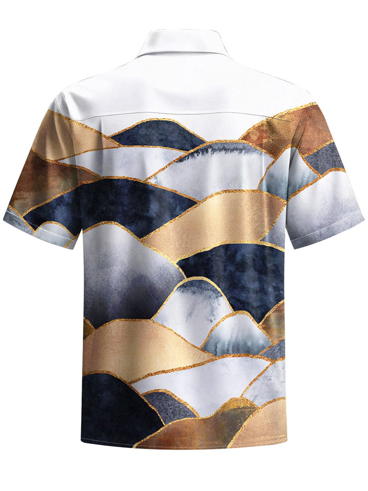 Alohadaddy® Casual Geometric Art Print Chest Pocket Mens Short Sleeve Shirt Big &amp; Tall