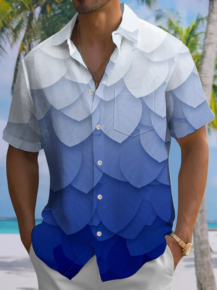 Alohadaddy® Casual Gradient Leaves Art Print Chest Pocket Men&