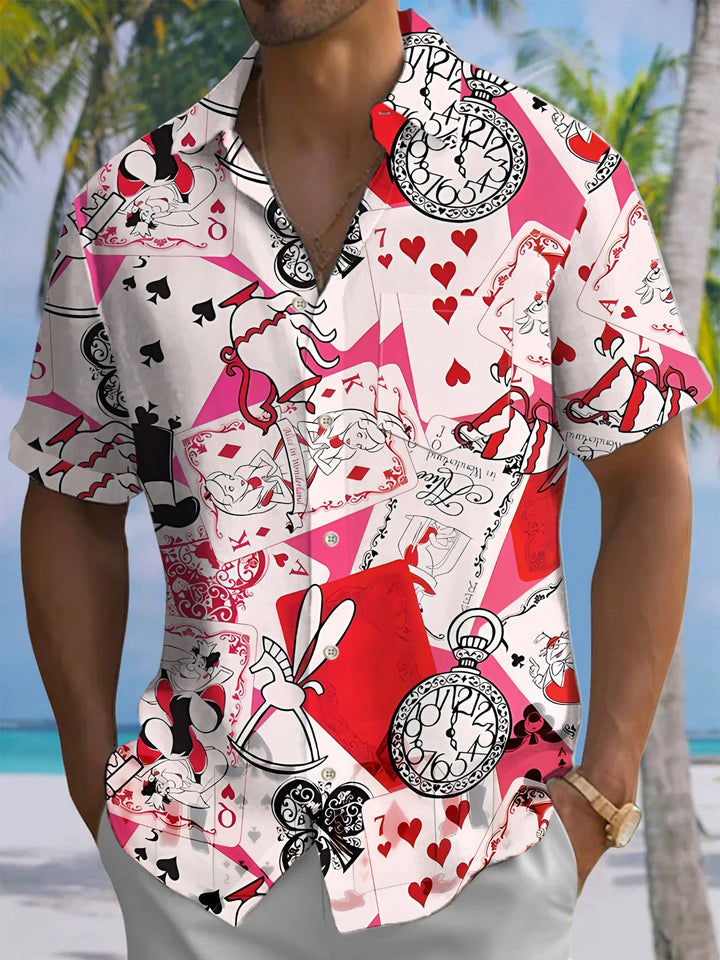 Alohadaddy® Casual Alice Poker Print Art Chest Pocket Men&
