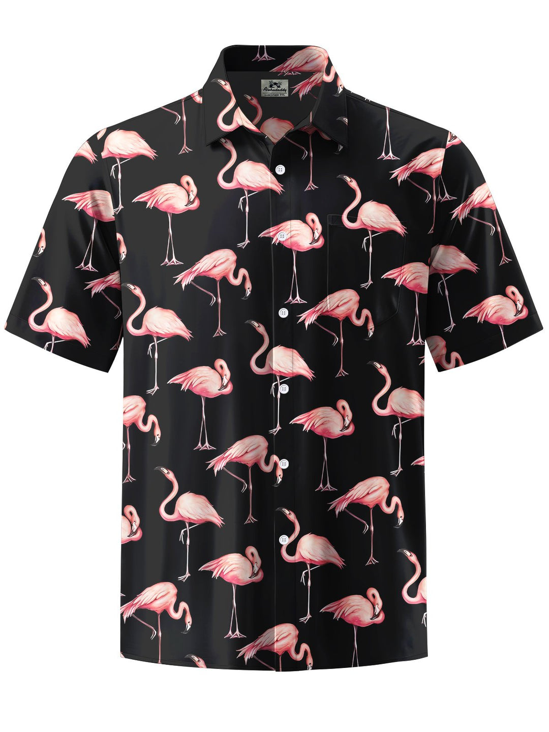 Alohadaddy® Hawaiian Flamingo Art Print Chest Pocket Mens Short Sleeve Shirt Big &amp; Tall