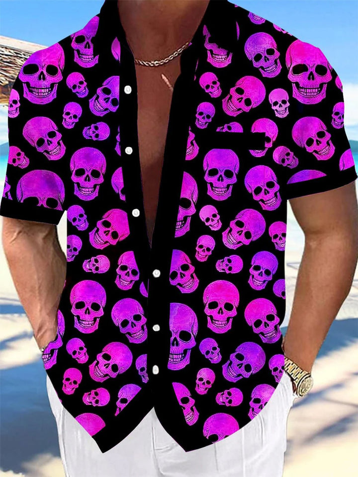 Alohadaddy® Casual Skull Art Print Mens Short Sleeve Shirt Big &amp; Tall