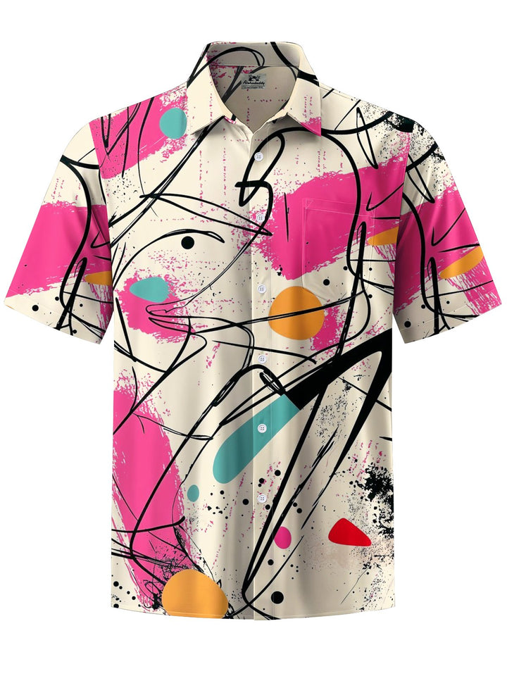 Alohadaddy® Vintage Abstract Graffiti Art Print Chest Pocket Men Short Sleeve Shirt Big &amp; Tall