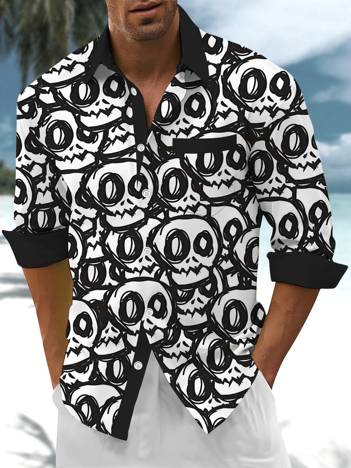 Alohadaddy® Casual Skull Contrast Art Print Chest Pocket Men&